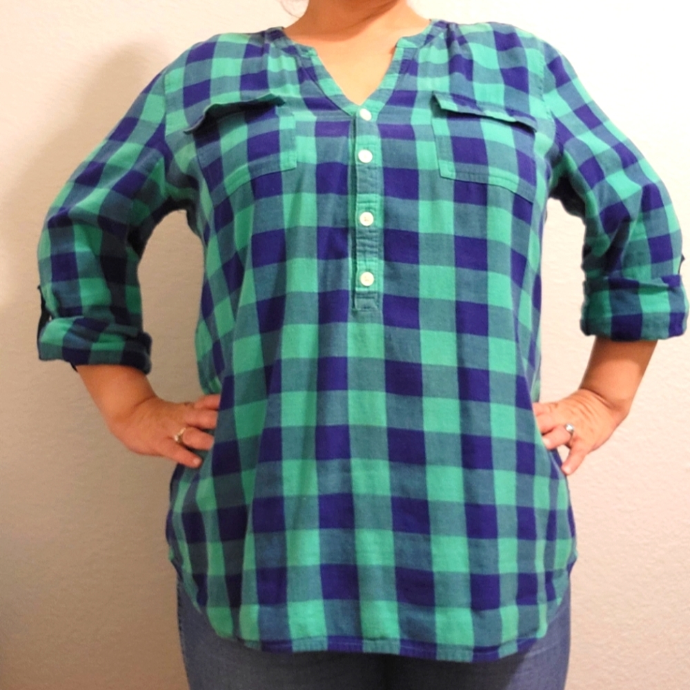 Old Navy Green/Navy Blue Plaid Tunic